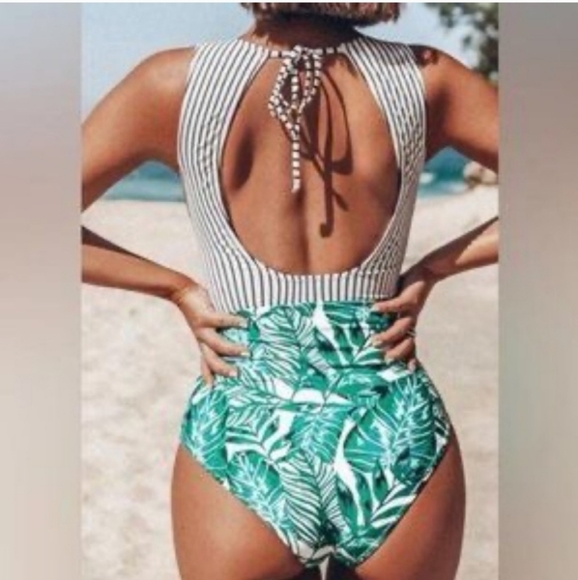 CUPSHE STRIPED FLORAL DESIGN 1 PIECE SWIM🩱 SUIT ⛱️ NWT🏷 VARIOUS SIZES BOUTIQUE - Picture 2 of 13